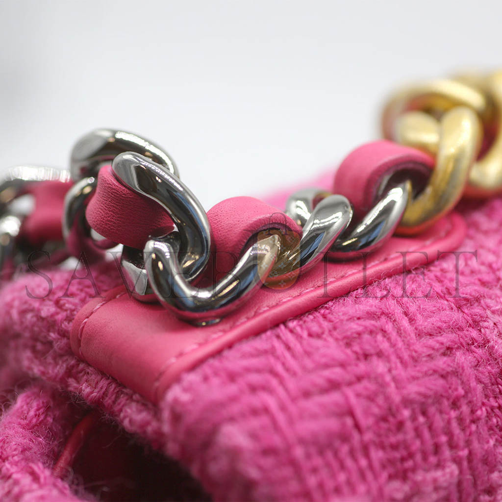 Ch*el 19 flap bag tweed quilted in pink with mixed hardware as1160 (26*16*9cm)